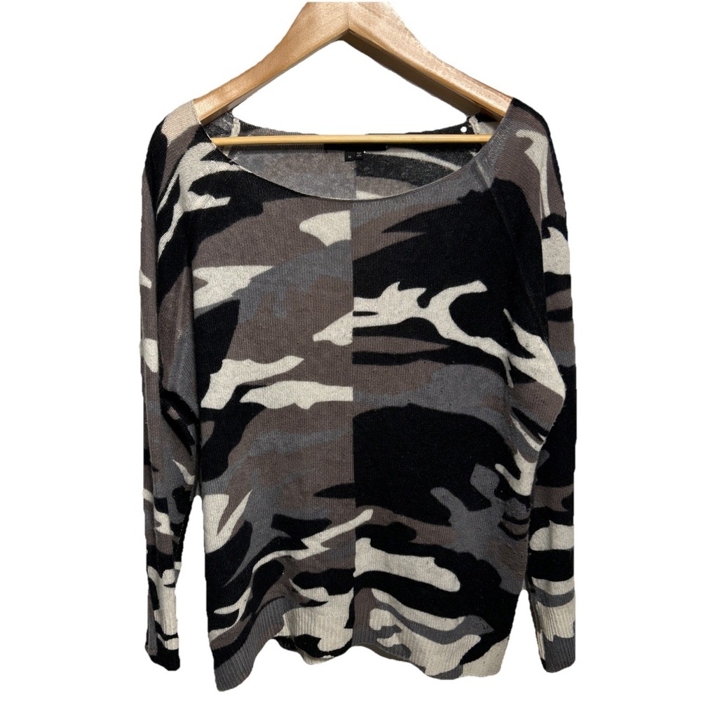 Skull Cashmere Camo Sweater Gray Black Beige‎ Women's Size Medium Grunge